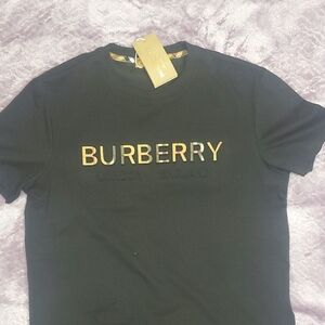 Burberry Black Tee with Gold Lettering